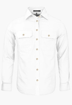 Men's Pilbara Collection Full Button L/S Shirt White