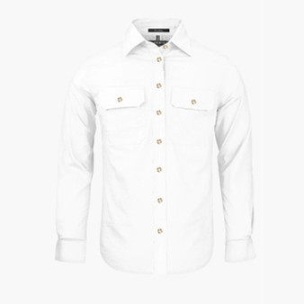 Men's Pilbara Collection Full Button L/S Shirt  - White