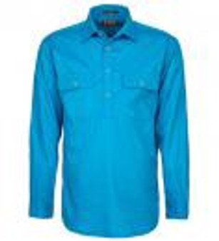 Mens Pilbara Closed Front L/S Workshirt - Azure