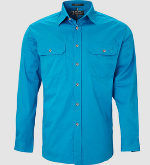 Mens Pilbara Closed Front L/S Workshirt - Azure