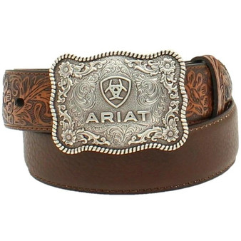 Ariat® Boy's 1/4" Flower Tooled Brown Belt