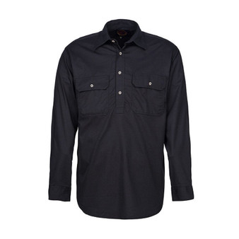 Mens Pilbara Closed Front L/S Workshirt - Black