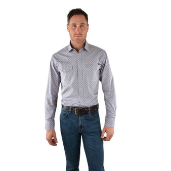 ON SALE Wrangler Mens Coleman Print Western L/S Shirt Red/Navy