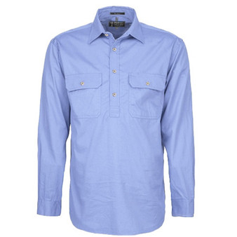 Mens Pilbara Closed Front L/S Workshirt - Pale Blue