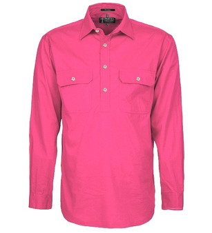 Pilbara Mens Closed Front L/S Workshirt  Hot Pink