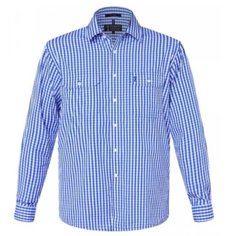 Pilbara Mens Check L/S Shirt Blue-White Check
