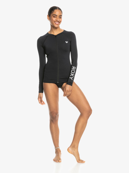Roxy Women's New Essentials Long Sleeve Zip-Up Rash Vest - Anthracite