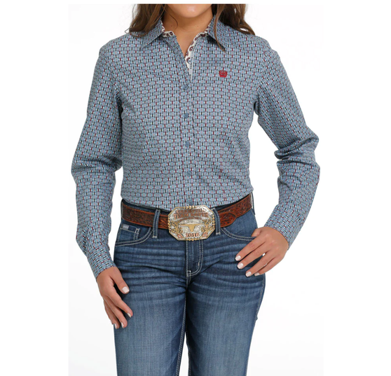 Cinch Women's Button-Down Western Shirt - Light Blue