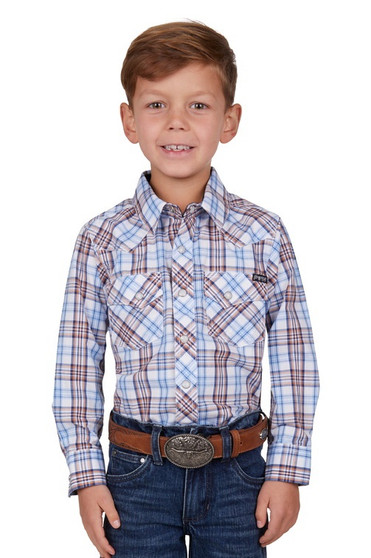 Pure Western Boys Lucas LS Shirt - White/Blue
