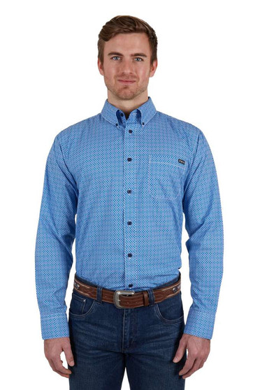 Pure Western Mens Hewitt L/S Shirt Blue/Teal