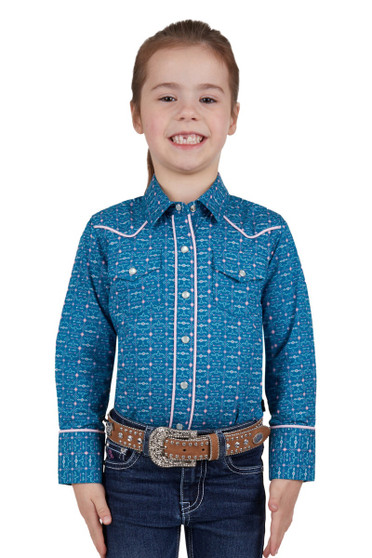 Pure Western Girls Tomeka LS Shirt - Blue