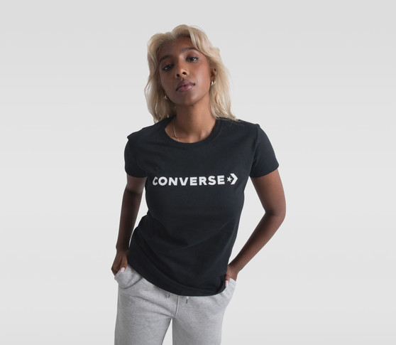 ON SALE Converse Women's Star Chevron Strip SS Tee- Black