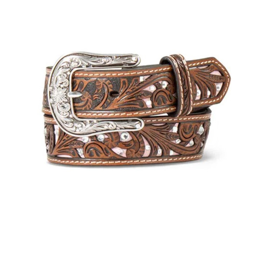 Ariat Girls Scroll Filigree Crystal Belt 1-1/4" Pink