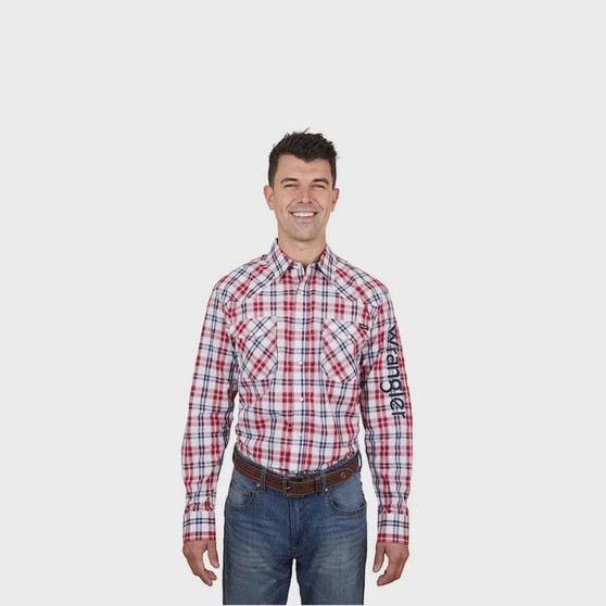 Wrangler Men's Dan Logo L/S Shirt - White/ Red