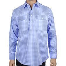 ON SALE Hard Slog Men's Ron 1/2  PLKT LS Shirt - Blue/ White