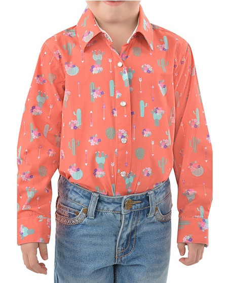 ON SALE Pure Western Girl's Priscilla L/S Shirt Faded Rose/Multi