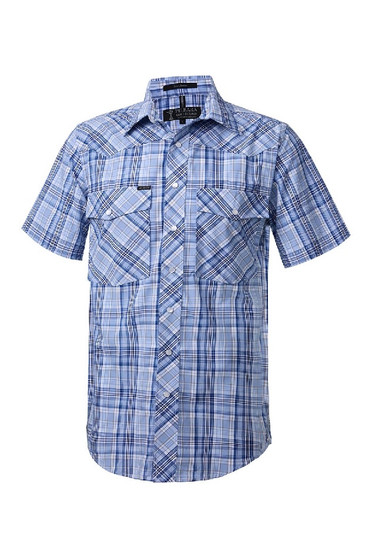 Pilbara Men's Western Snap Button S/S Shirt Blue/Navy Check
