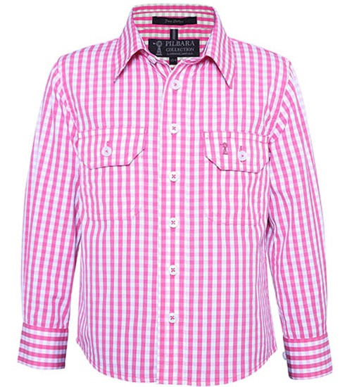 Pilbara Kids Check L/S Shirt Pink-White Check
