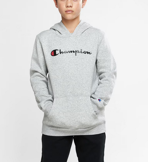 ON SALE Champion Kids Script Hoodie UHT Grey