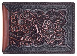 Roper Men's Bi-Fold Tooled Leather Wallet - Dark Brown