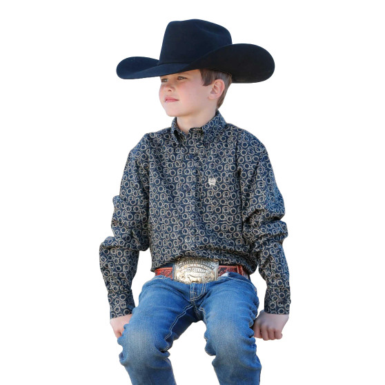 Cinch Kid's "Lasoo Rope Circles" Western Shirt - Navy