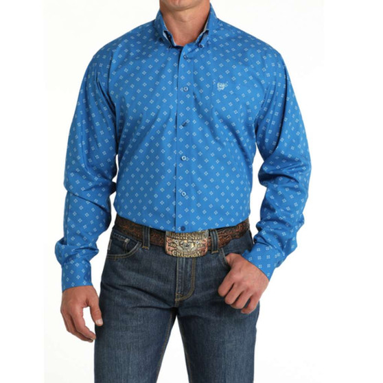 Cinch Men's "Blue/White Squares" LS Shirt - Royal Blue