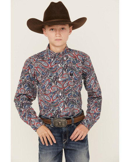 Cinch Boy's "Paisley Print Red/Blue/White/Black" LS Shirt (MTW7060346)