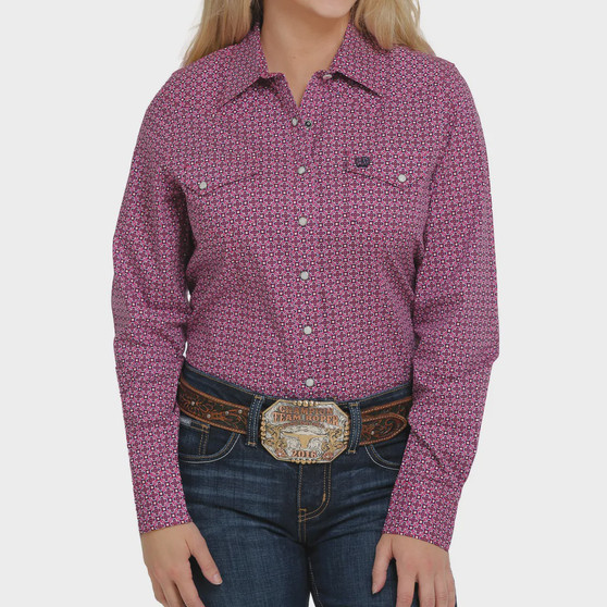ON SALE Cinch Women's Snap L/S Western Shirt Pink Print