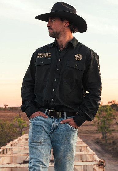 Ringers Western Men's Hawkeye Mens Full  Button Work Shirt - Charcoal & Dark Sand