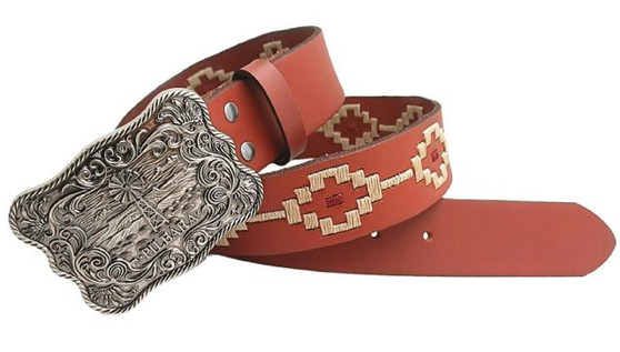 Pilbara Western Rodeo Bukcle Navajo Leather Belt  -Tan