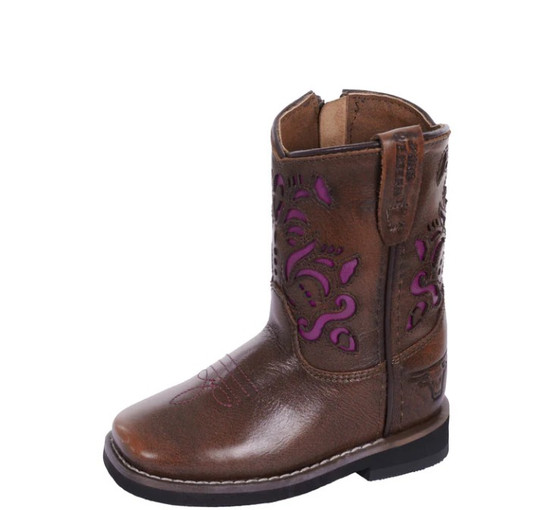 Pure Western Toddler Ottie Boots - Anitque Brown/ Purple