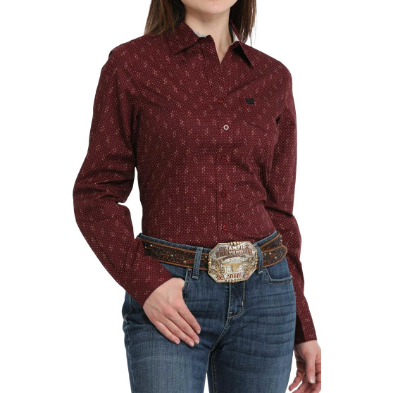 Cinch Women's "Dotted" Western Shirt - Burgundy