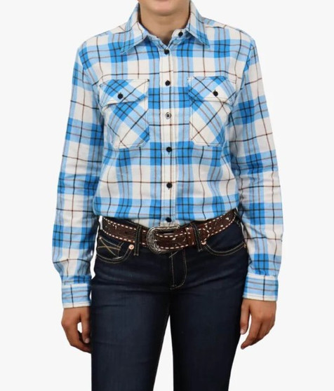 Pilbara Collection Women's Open Front Flannelette Shirt - Blue/Brown/ White