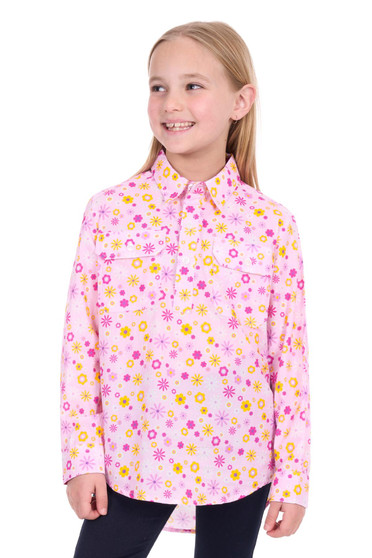 Hard Slog Girls Daisy 1/2 Plkt L/S Shirt - Pink