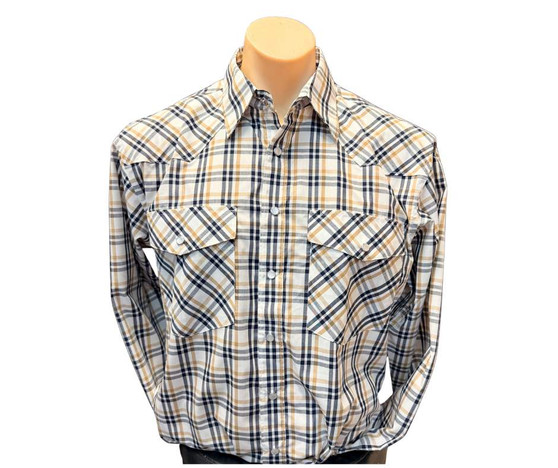 Bisley Mens Checked L/S Western Shirt  - White/Blk/Tan Plaid