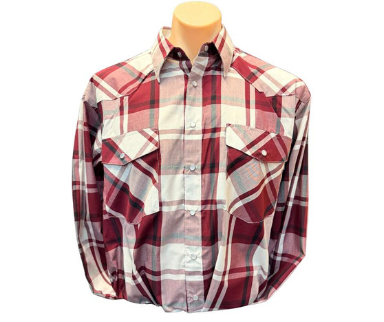 Bisley Men's Western L/S  Snap Button Shirt - Maroon Check