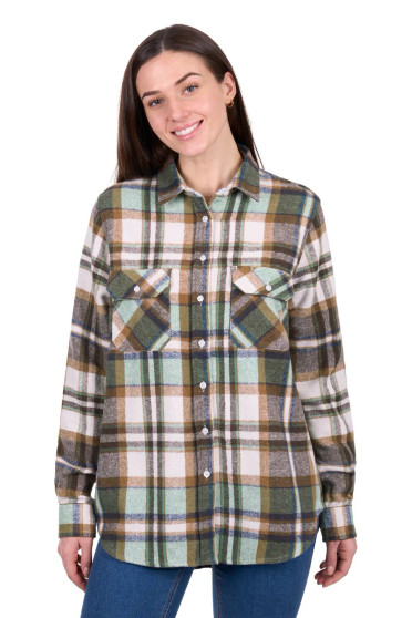 Hard Slog Womens Elle Thermal L/S Shirt -  Green/ Tan
