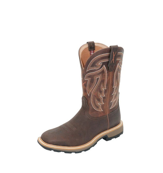 Twisted X Mens 11" Ultralite Work Boot - Chocolate/ Burnt Brown