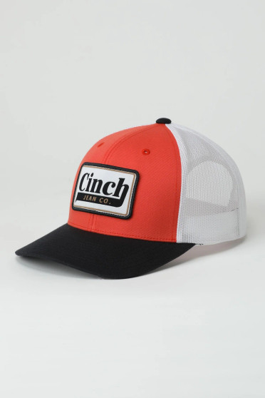 Cinch Mens Jeans Co Snapback Trucker Cap OSFA - Red/Orange