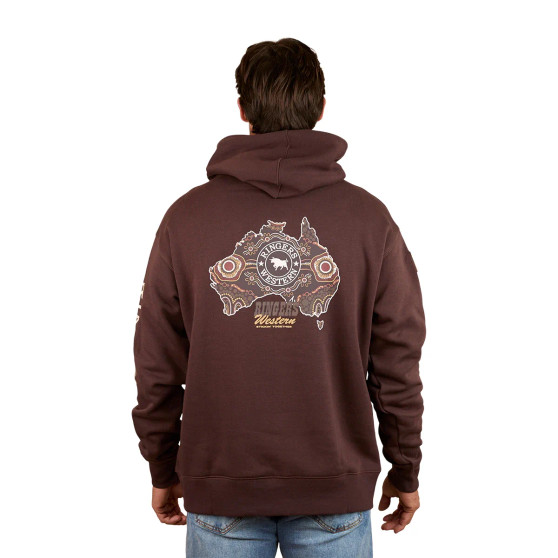 Ringers Western Garbala Mens Oversized Pullover  Hoodie - Dark Chocolate