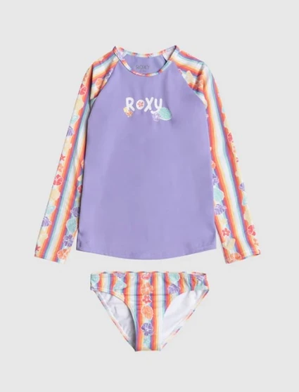 Roxy Girls Rainbow Bay Stripe L/S Lycra Swimwear - 2 Piece