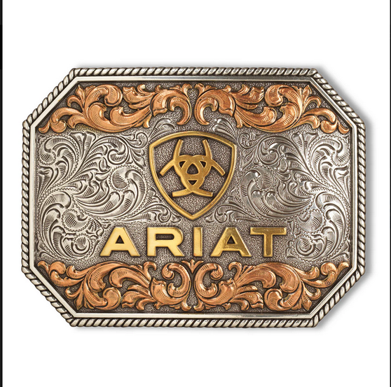 Ariat Rectangle Raised Ariat Logo Buckle Aged Silver/Aged Gold