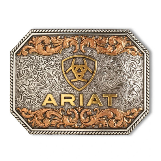 Ariat Rectangle Raised Ariat Logo Buckle Aged Silver/Aged Gold