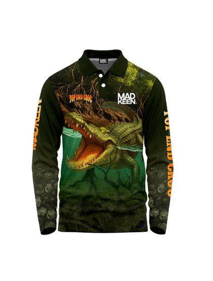 Mad Keen Men's  Top  End Croc Polo LS - Black/ Green