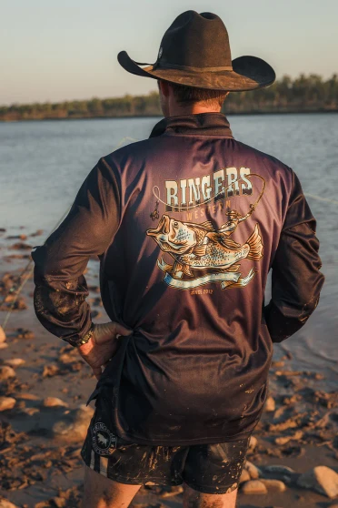 Ringers Western Buckin Barra Fishing Shirts - Navy