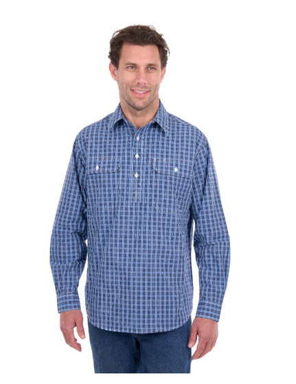 Hard Slog Mens Wyatt 1/2 Plkt LS Shirt - Blue