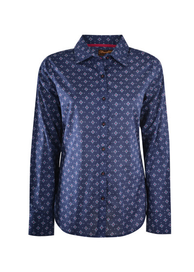 ONSALE Wrangler Women's Joey Print L/S Shirt- Navy Multi