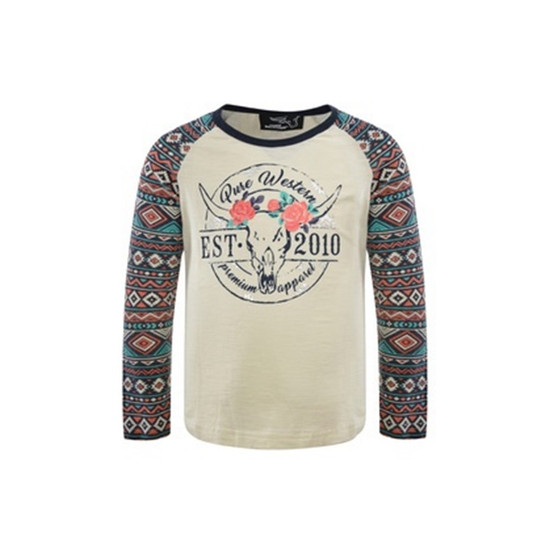 ON SALE Pure Western Girl's Miranda L/S Baseball Tee- Cream/Multi
