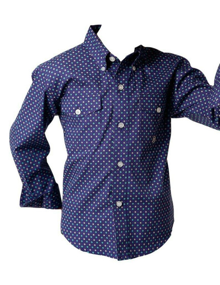 Roper Boys Amarillo Collection L/S Shirt- Purple/Aqua Diamonds