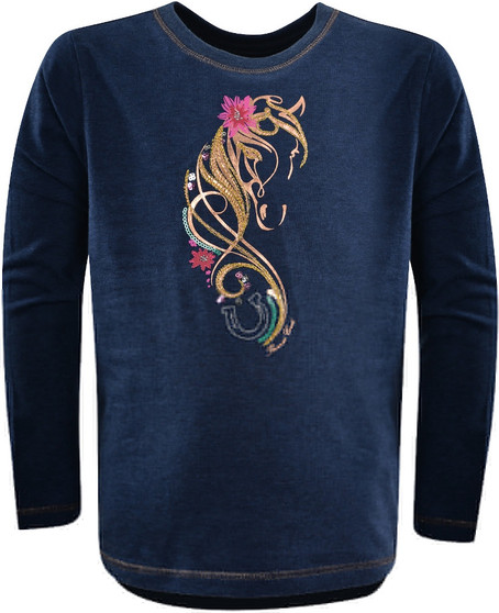 ON SALE Thomas Cook Girls Lucky Horse L/S Top - Dark Blue Melange